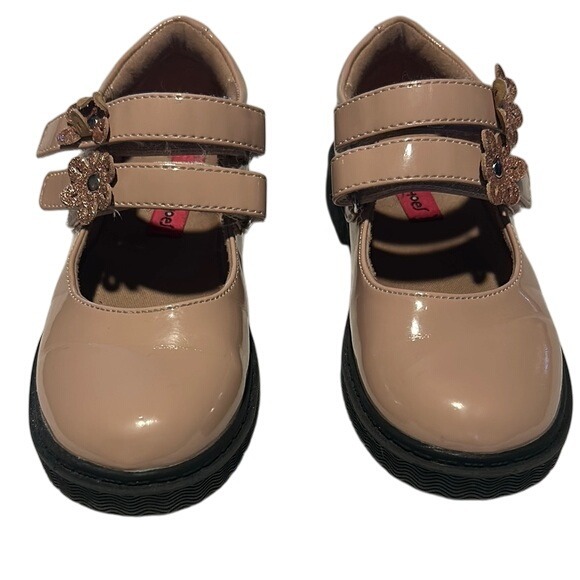 Rachel Other - Rachel Girl's Tan and Black Dress Shoes with Floral Accents size 11 Preowned